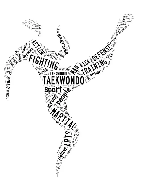Pittogramma taekwondo con relative formulazioni su sfondo bianco Foto Stock Royalty Free