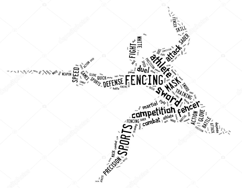 Fencing pictogram with black colored related wordings on white background