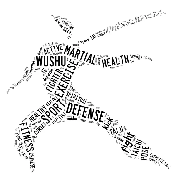 Wushu word cloud med svart formuleringar — Stockfoto