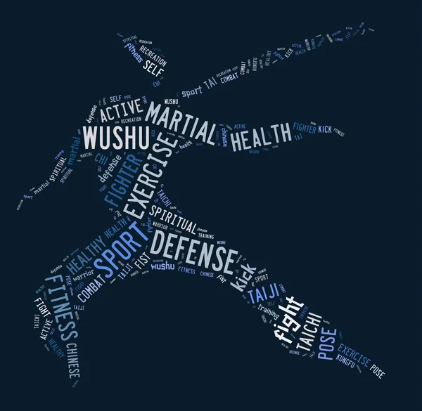 Wushu word cloud med blå formuleringar — Stockfoto