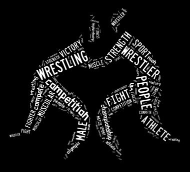 wrestling word cloud with white wordings clipart
