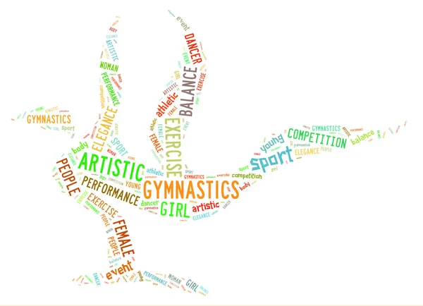 Artistic gymnastics pictogram with bright colorful wordings — Stock Photo, Image