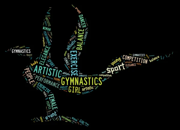 Artistic gymnastics pictogram with colorful wordings — Stock Photo, Image