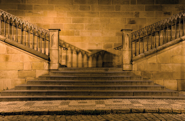 Detail of charles bridge in prague - stairs in the night