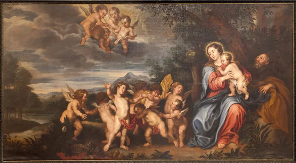 GENT - JUNE 23: Holy family paint in st. Peter s church by Pieter van Avont from 17. cent. on June 23, 2012 in Gent, Belgium. — Stock Photo, Image