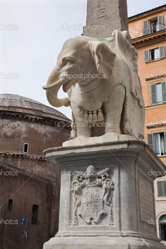 ROME, MARCH - 23: Elephant statue from obelisk on Piazza Santa Maria sopra Minerva. March 23, 2012 in Rome, Italy
