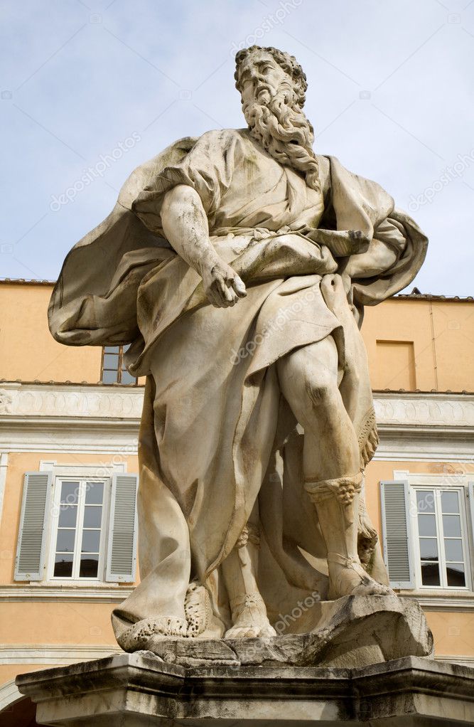 Pisa - Palazzo dell Arcivescovado Courtyard, Moses statue from artist Andrea VaccaÃ? del 1709.