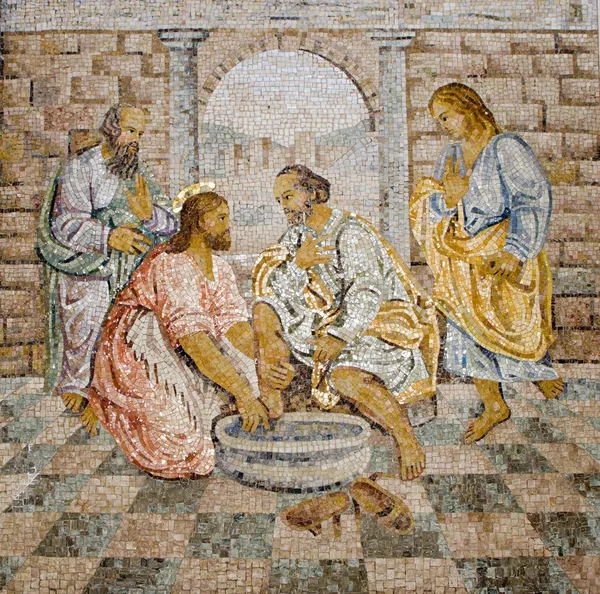 Rome - mosaic - feet washing from New Testament in basilica of st. Peters - last super — Stock Photo, Image