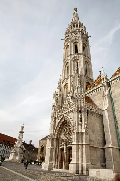 Budapeşte - st. Matthew'un Gotik Katedrali ve Barok teslis sütunu — Stok fotoğraf