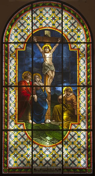 Jesus on the cross - windowpane from Slovakia - Senec — Stock Photo, Image