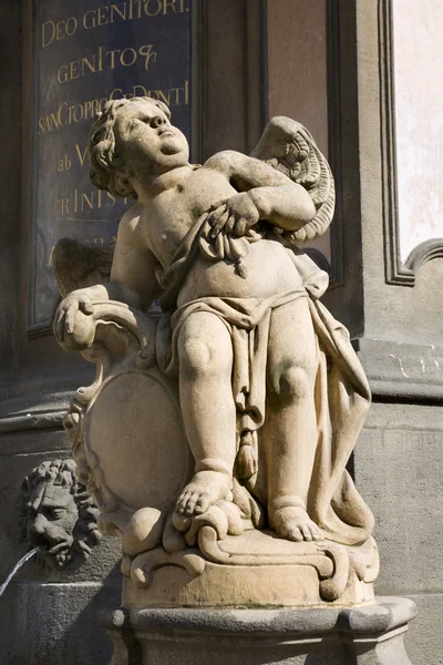 Angel from Prague - baroque Trinity column - at Lesser Town Square, 1713, by Giovanni Batista Alliprandi — Stock Photo, Image