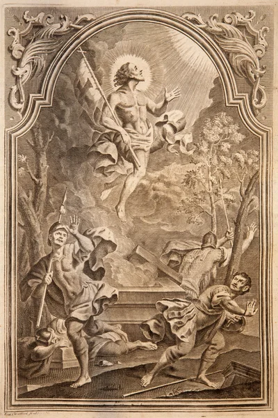 Słowacja - 1768: zmartwychwstanie. litografia druk w missale romanum, opublikowanym przez venetiis, nicolaus pezzan w roku 1768. — Zdjęcie stockowe