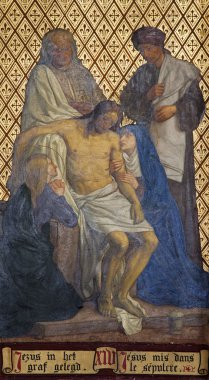 Brüksel - 25 Haziran: İsa Kabir içinde koydu. Notre dame du sabolon kiliseden 25 Haziran 2012 tarihinde Brüksel, Belçika boya..