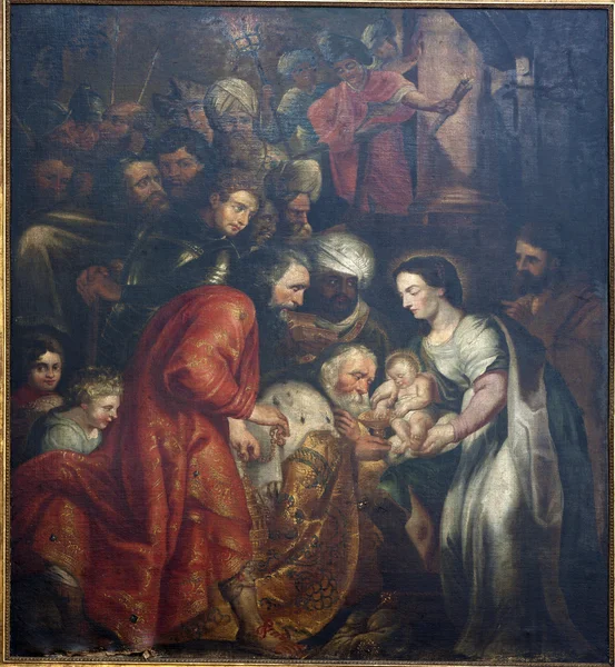 BRUXELAS - JUNHO 21: Adoração dos Magos pelo pintor L. Vosterman da igreja São João Batista em 21 de junho de 2012 em Bruxelas . — Fotografia de Stock