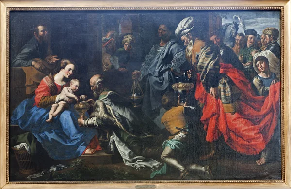 BRUSELAS - 21 DE JUNIO: Adoración de los Reyes Magos por el pintor Theodor van Loon del siglo XVII. en la iglesia de San Nicolás el 21 de junio de 2012 en Bruselas . —  Fotos de Stock