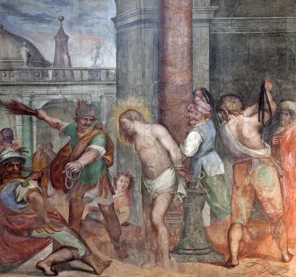 Rom - freco av flagellation Kristus från kyrkan santa prassede — Stockfoto