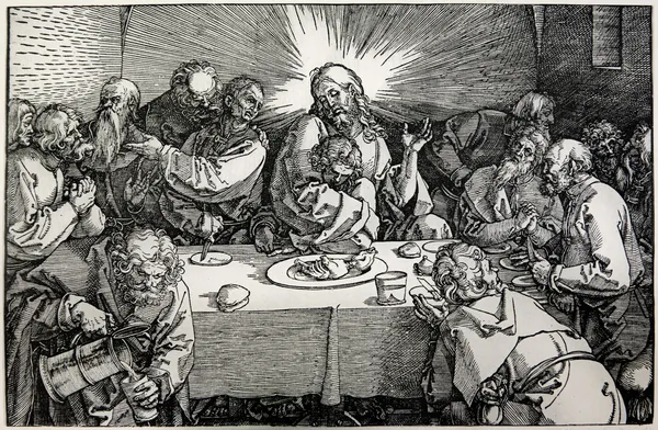 ALEMANIA - 1928: Litografía de la última cena de Cristo de Albert Durer. Libro "Durer als Führer" publicado por Josef Muller, Munchen, Garmany 1928 . — Foto de Stock