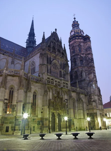 Košice - Katedrála sv. Alžběty v zimním večeru. — Stock fotografie