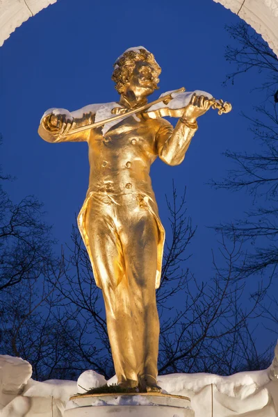 Johan Strauss emlékmű a bécsi Stadtparkban téli Alkonyat — Stock Fotó