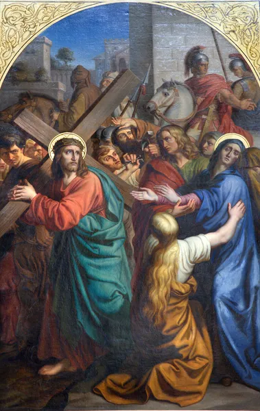 Le Christ et la Mère Marie sur le chemin de croix - peinture de l'église gothique de Prague Notre-Dame avant Tyn à Prague — Photo