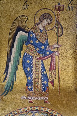 PALERMO - APRIL 8: Mosaic of Archangel Michael from Church of Santa Maria dell' Ammiraglio or La Martorana from 12. cent. on April 8, 2013 in Palermo, Italy. clipart