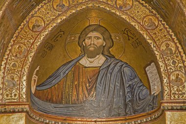 Palermo - 9 Nisan: monreale Katedrali ana Apsis mozaikleri. Kilise norman mimarisi, harika bir örnektir. palermo, İtalya katedral yaklaşık 1200 9 Nisan 2013 tamamlandı.