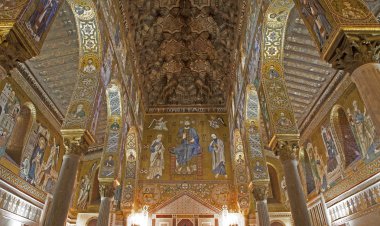 Palermo - 8 Nisan: cappella palatina - norman Sarayı, palermo, İtalya yaşındaki 1132-1170 8 Nisan 2013 üzerine Bizans mimarisi tarzında yapılan palatine Şapel mozaiği.