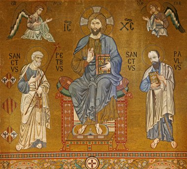 Palermo - 8 Nisan: İsa'dan cappella palatina - norman Sarayı, palermo, İtalya yaşındaki 1132-1170 8 Nisan 2013 üzerine Bizans mimarisi tarzında yapılan palatine Şapel mozaiği.