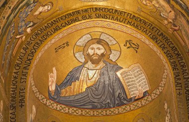 Palermo - 8 Nisan: İsa'dan cappella palatina - norman Sarayı, palermo, İtalya yaşındaki 1132-1170 8 Nisan 2013 üzerine Bizans mimarisi tarzında yapılan palatine Şapel mozaiği.