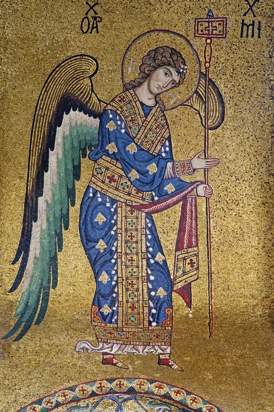 PALERMO - APRIL 8: Mosaic of Archangel Michael from Church of Santa Maria dell' Ammiraglio or La Martorana from 12. cent. on April 8, 2013 in Palermo, Italy. — Stock Photo, Image