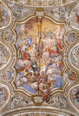 Palermo - 8 Nisan: filippo randazzo tavandan Barok kilise chiesa di santa caterina inşa yıl 1566-1596 yılında 8 Nisan 2013, palermo, İtalya tarafından Il trionfo di santa caterina (1744) fresco.