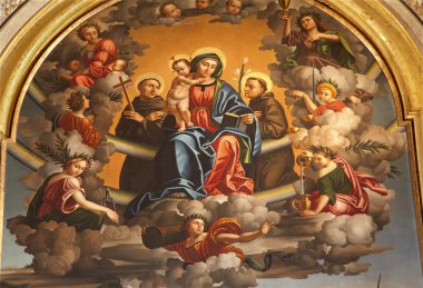 Verona - 27 Ocak: st. anthione ve st. francis ile Meryem Ana. paolo morando 1522 san bernardino kilise ve Ocak 2 tarihinde st. francis Şapel tarafından boya detay. 2013 yılında verona, İtalya.