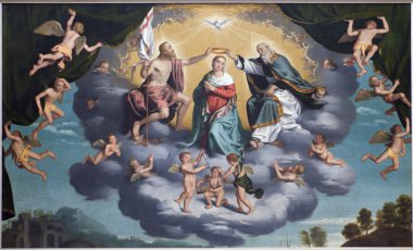 Bergamo, İtalya - 29 Ocak: incoronazione della vergine - taç giyme töreni hl. Mary tarafından kilise San giovani battista moroni (1520-1578) alessandro della croce 29 Ocak 2013 tarihinde, verona, İtalya