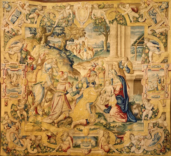 BERGAMO - 26 JANVIER : Gobelin de l'Adoration des mages de l'an 1583 par Alessandro Allori dans l'église Santa Maria Maggiore le 26 janvier 2013 à Bergame, Italie . — Photo