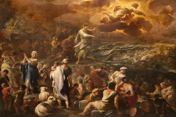 BERGAMO - JANUARY 26: "Passaggio del Mar Rosso" by Luca Giordano. Crossing the Red sea paint form church Santa Maria Maggiore on January 26, 2013, in Bergamo, Italy. — Stock Photo, Image