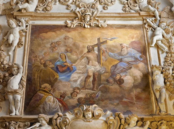 PALERMO - APRIL 8: Fresco of Holy Trinity from side nave in church La chiesa del Gesu or Casa Professa. Baroque church was completed in 1636 on April 8, 2013 in Palermo, Italy. — Stock Photo, Image