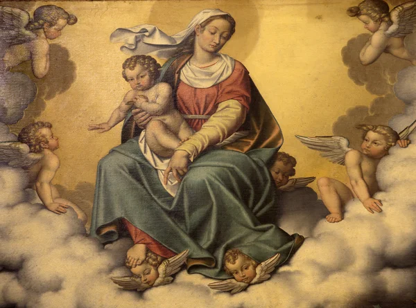 Bergamo - 26 stycznia: madonna z boku kaplicy Katedra santa maria Maggiore na 26 stycznia 2013 w bergamo, Włochy. — Zdjęcie stockowe