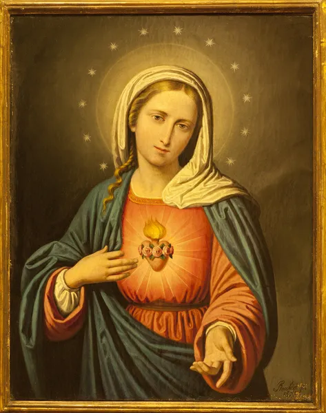 Verona - 27 januari: hjärtat av Jungfru Maria. måla från kyrkan san lorenzo på 27 januari 2013 i verona, Italien — Stockfoto
