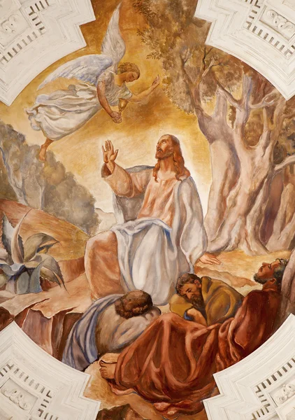 Palermo - 8 Nisan: İsa fresk gethsemane sahne üzerinde tavan yan nefin kilise la chiesa del gesu veya casa professa içinde. Barok kilise 1636 palermo, İtalya 8 Nisan 2013 tamamlandı. — Stok fotoğraf