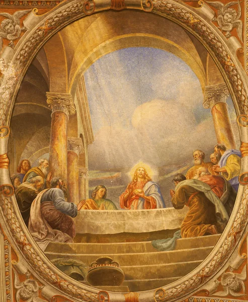 Verona - 28 januari: fresk av Nattvarden i kyrkan santa eufemia på 28 januari 2013 i verona, Italien. — Stockfoto