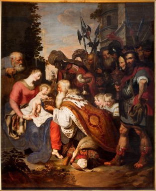 Antwerp, Belçika - 4 Eylül: üç magi sahne tarafından ressam artus wolffort yaşındaki 1615-1620 kadınımız katedral içinde 4 Ekim 2013 tarihinde Antwerp, Belçika