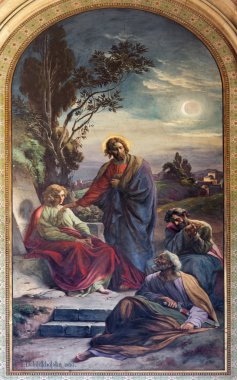 Viyana - 27 Temmuz: Gethsemane bahçesinde İsa 'nın duası Franz Josef Dobiaschofsky tarafından 19. sentten itibaren. Altlerchenfelder kilisesinde 27 Temmuz 2013 Viyana.