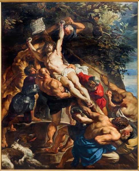 ANTWERP, BELGIUM - SEPTEMBER 4: Deposition of the cross scene from years 1609 - 1610 by baroque painter Peter Paul Rubens in the cathedral of Our Lady on September 4, 2013 in Antwerp, Belgium — Stock Photo, Image