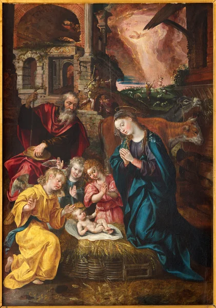 ANTWERP, BELGIUM - SEPTEMBER 5: Paint of Nativity scene by Maarten de Vos from year 1577 in the cathedral of Our Lady on September 4, 2013 in Antwerp, Belgium — Stock Photo, Image