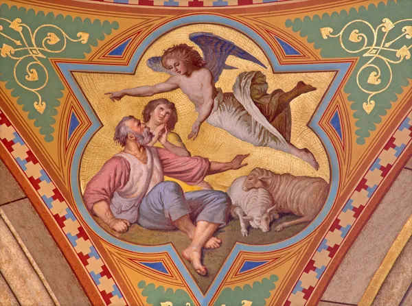 VIENNA - JULY 27: Fresco of revelation of angels to shepherds scene in side nave of Altlerchenfelder church from 19. cent. on July 27, 2013 Vienna. — Stock Photo, Image