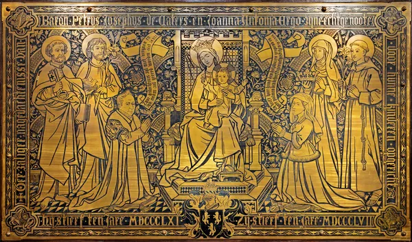 ANTWERP, BELGIUM - SEPTEMBER 5: Adoration of Madonna on metal plate from year 1872 in Joriskerk or st. George church on September 5, 2013 in Antwerp, Belgium — Stock Photo, Image