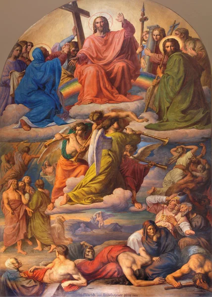 VIENNA - JULY 27: Jesus Christ and Last judgment scene by Leopold Kupelwieser from 1860 in nave of Altlerchenfelder church on July 27, 2013 Vienna. — Stock Photo, Image