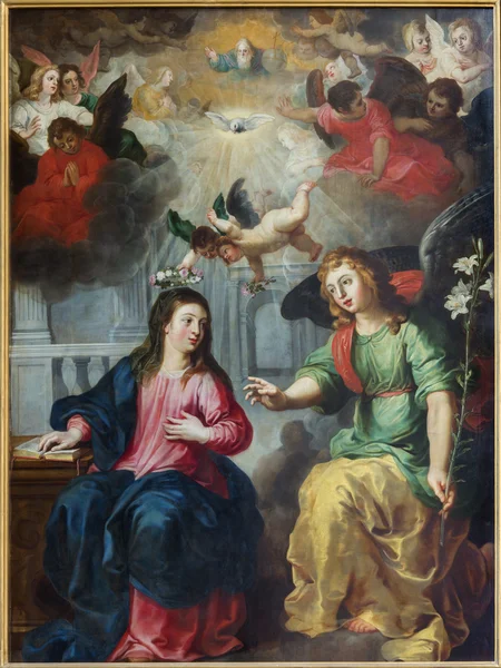 ANTWERP, BELGIO - 5 SETTEMBRE: L'Annunciazione. Dipinto di Hendrick Van Balen dall'anno 1615 nella chiesa di St. Pauls (Paulskerk) il 5 settembre 2013 ad Anversa, Belgio — Foto Stock