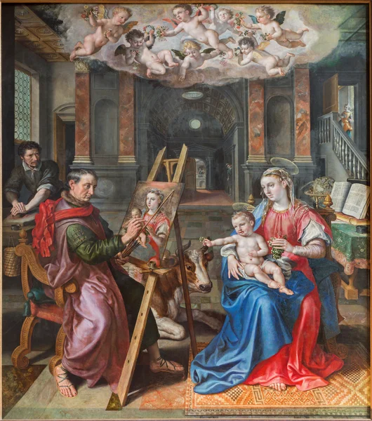 アントワープ, ベルギー - 9 月 4 日： 聖ルークのアントワープ、ベルギーで 2013 年 9 月 4 日の聖母の大聖堂で 1602 年から maerten de vos によってマドナ絵画 — ストック写真