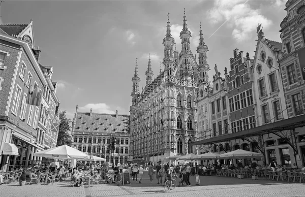 Leuven - 3 september: gotische stadhuis en het plein uit Noord-West op sepetember 3, 2013 in leuven, België. — Stockfoto